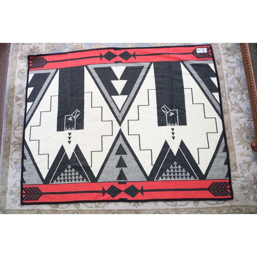 Vintage Boucher Boys and The Indian Native American Navi Red Wool Blanket Eagle